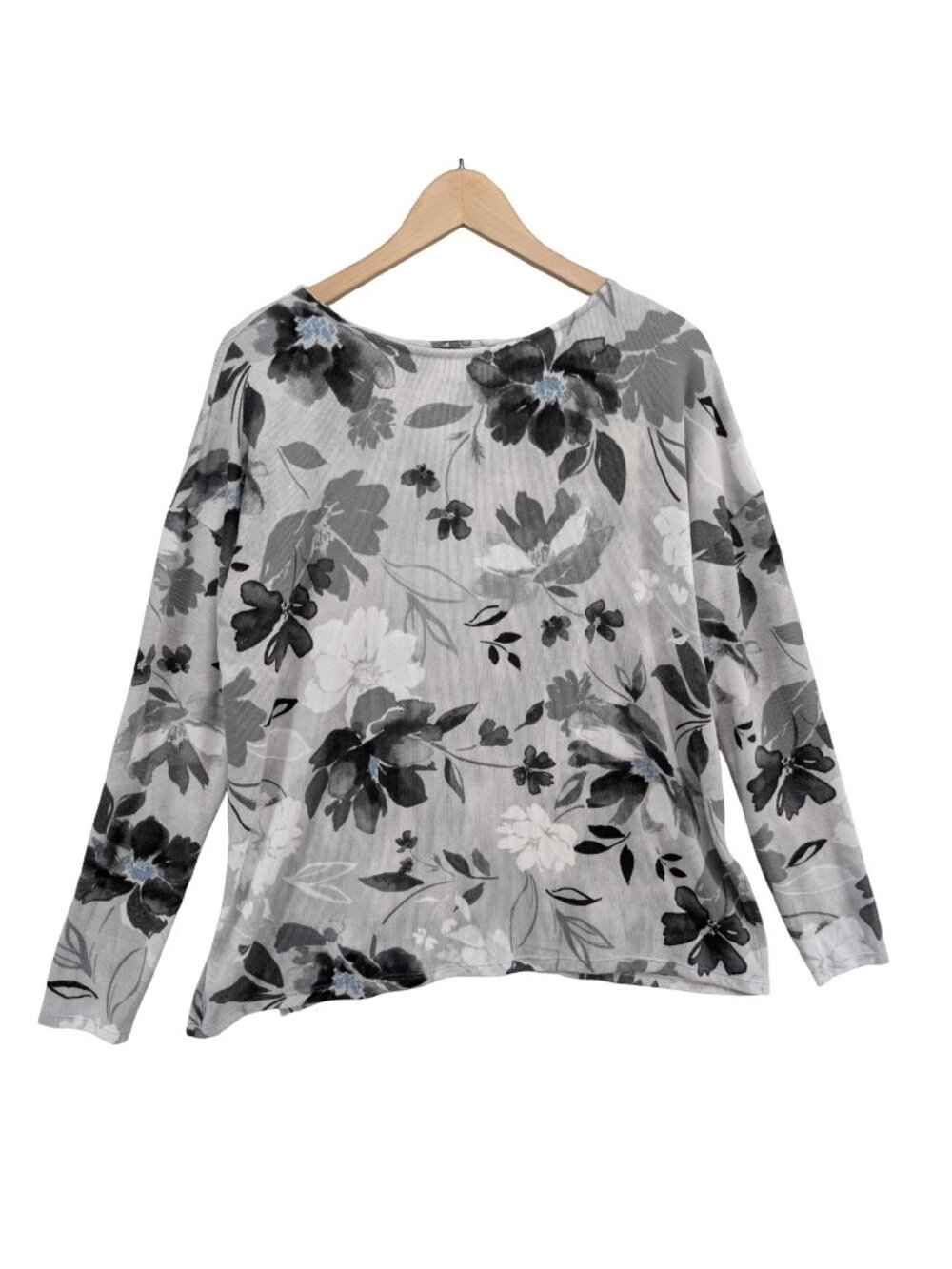 Simply Vera Vera Wang Pajama Top Womens Grey Floral Long Sleeve Voyage Size M